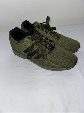 adidas Men's Olive Green ZX FLUX Athletic Sneakers with Black Stripes